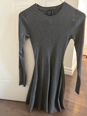 Simons Gray Ribbed Long-Sleeve Mini Dress